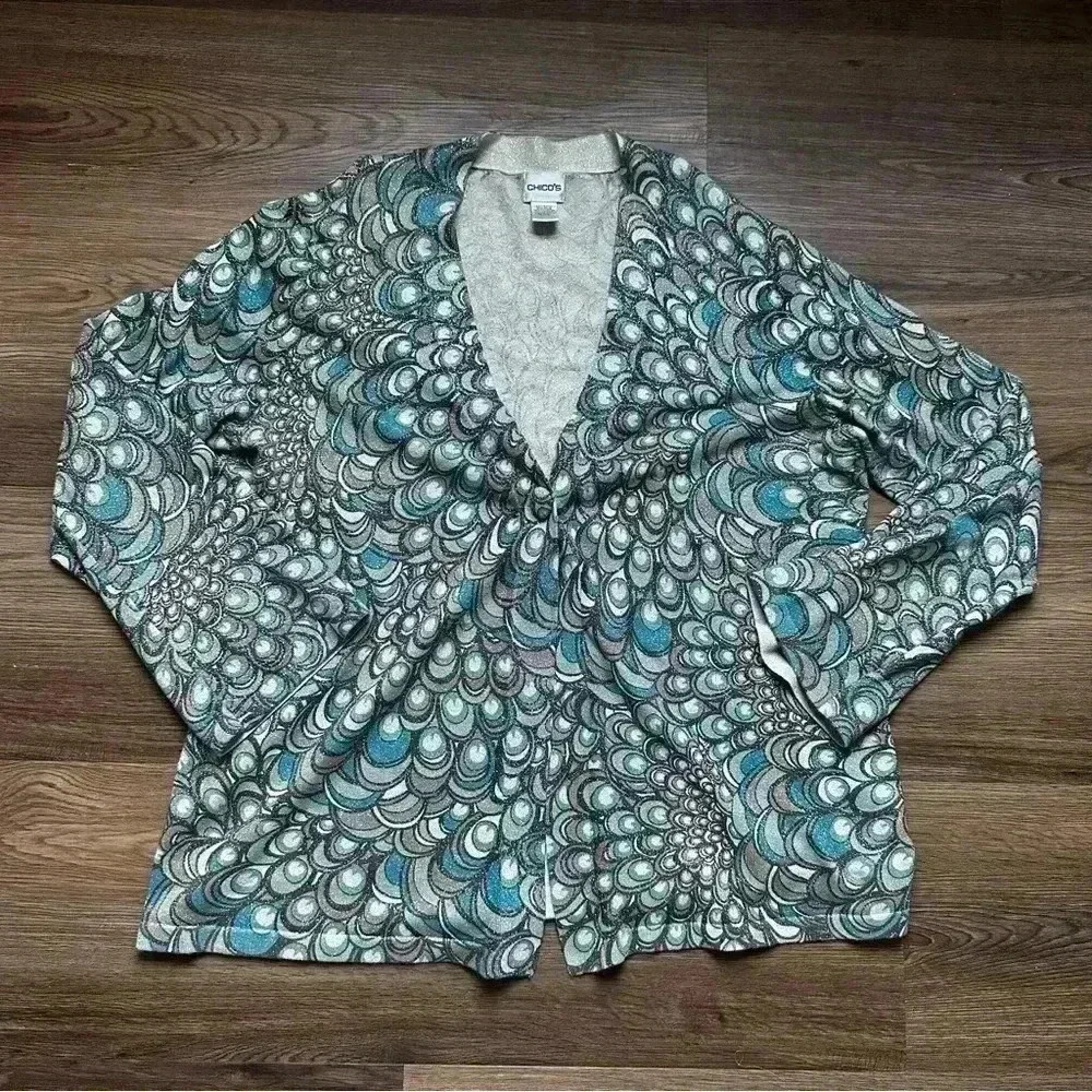 Chico’s Women Cardigan Sweater Size‎ 3 XL Button Metallic Mermaid Colorful Shiny